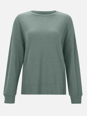 Side Slit Round Neck Long Sleeve T-Shirt