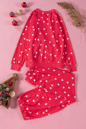 Heart Round Neck Top and Pants Set