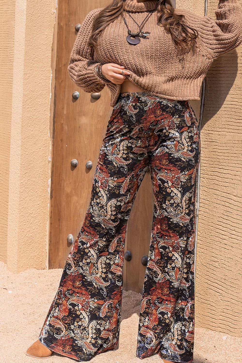 Plus Size Printed Wide Leg Long Pants