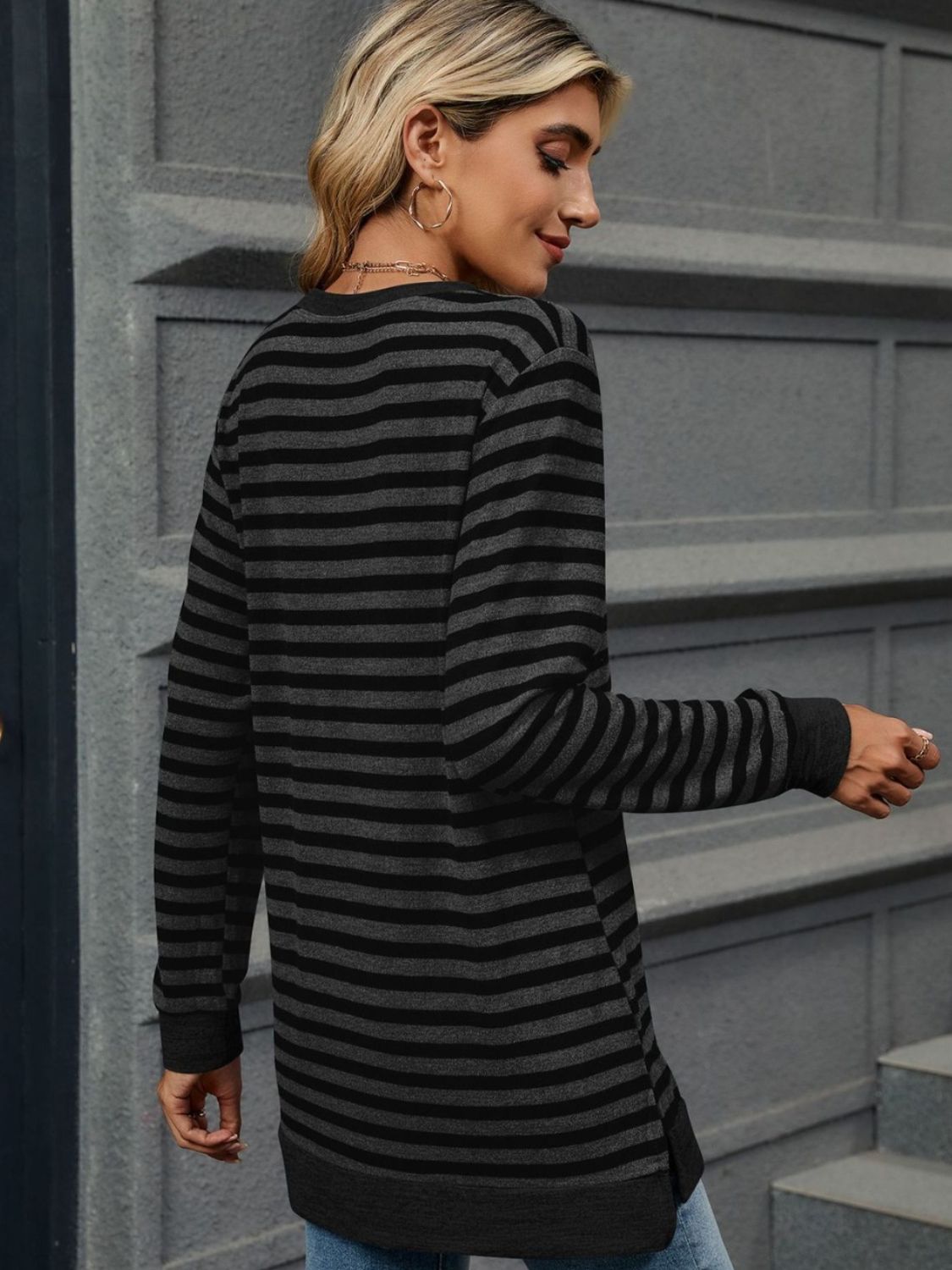 Striped Round Neck Long Sleeve T-Shirt