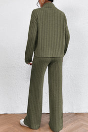 Ribbed Mock Neck Top and Pants Set