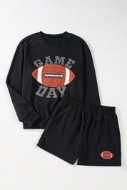 GAME DAY Football Round Neck Long Sleeve Top and Shorts Set