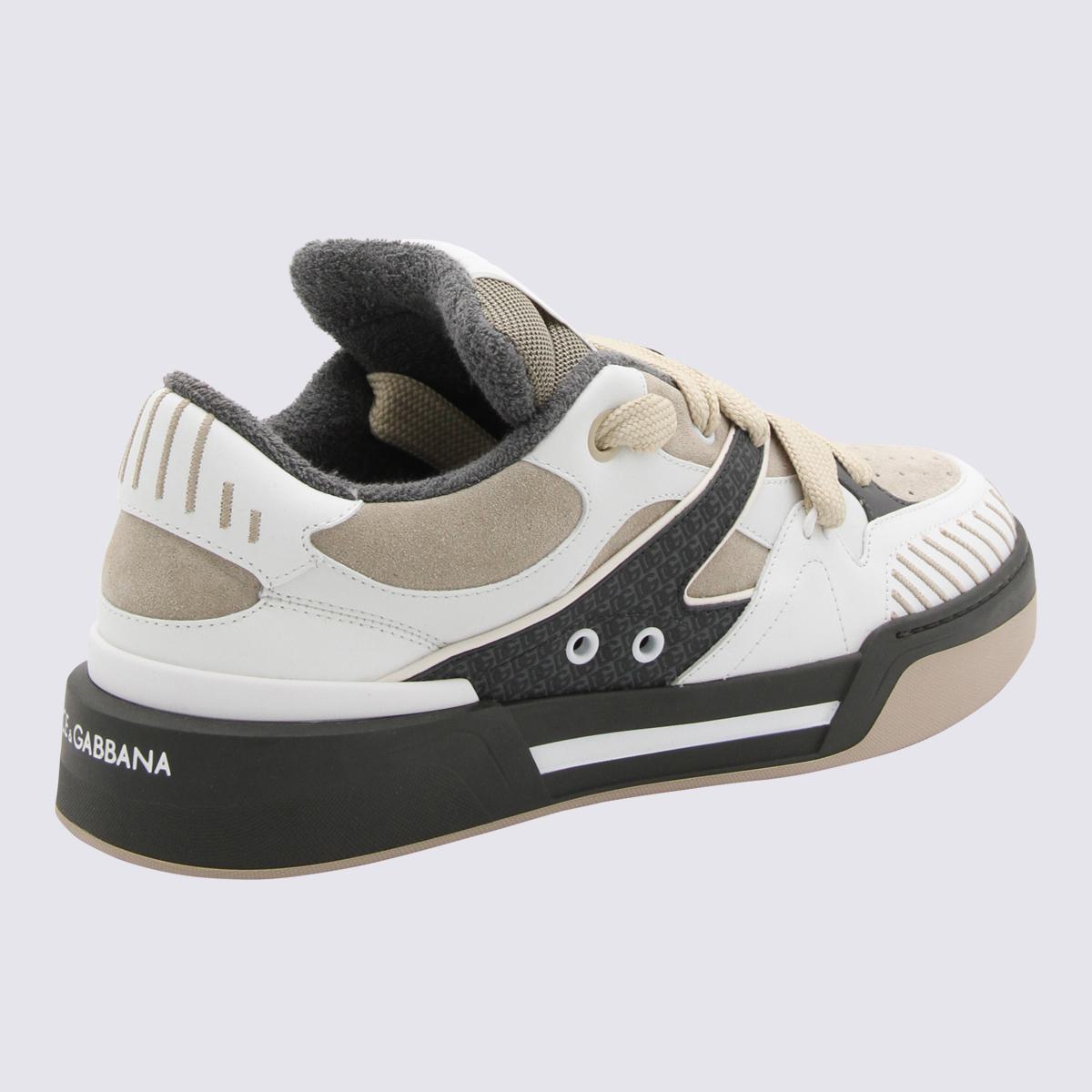 Dolce & Gabbana Taupe And White Leather New Roma Sneakers