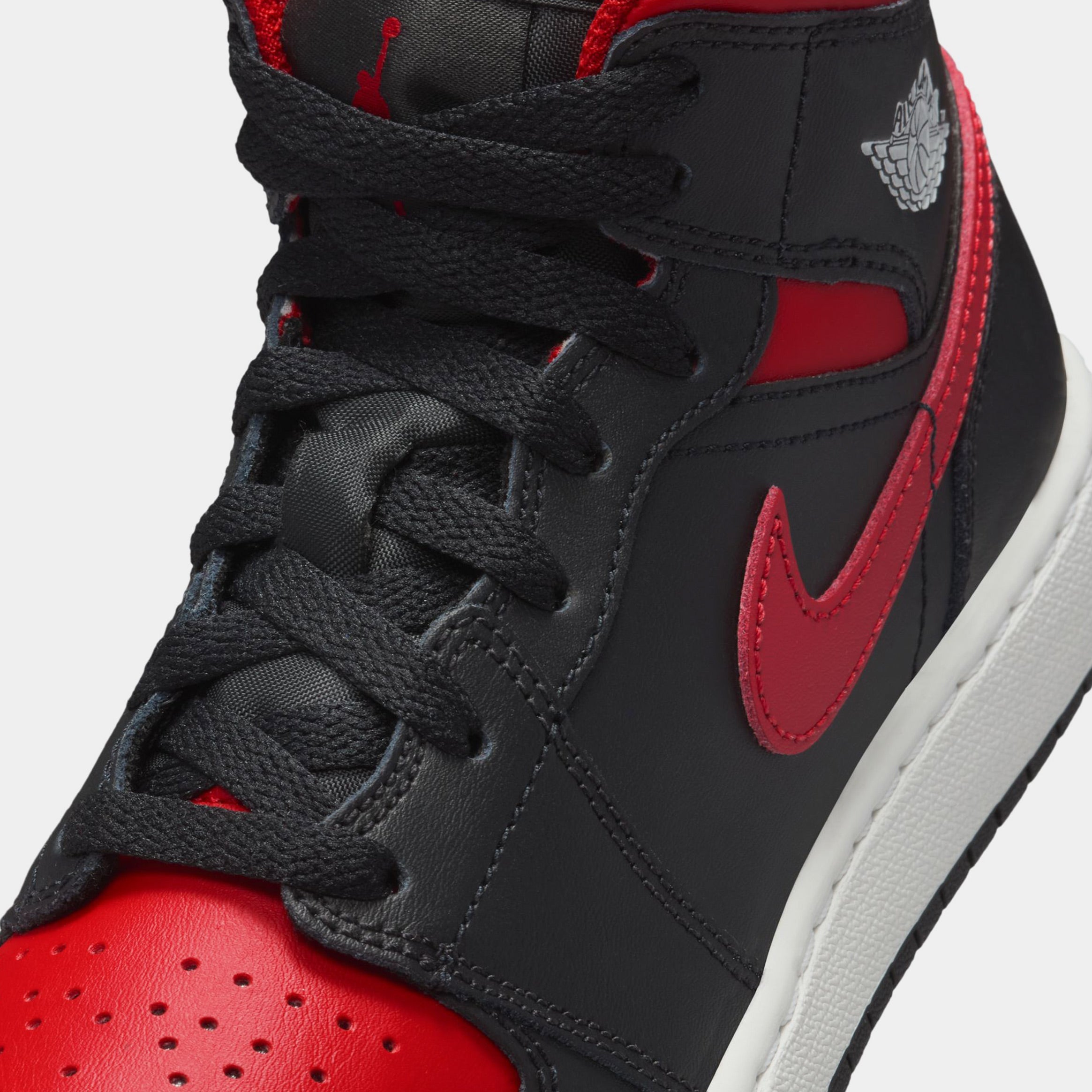 Air Jordan 1 Mid Grade School Basketball Shoes (Black/Summit White/Varsity Red)