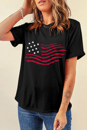 US Flag Round Neck Short Sleeve T-Shirt