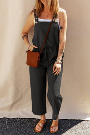 Drawstring Wide Strap Overalls with Pockets