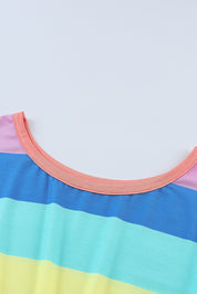 Multicolored Stripe Round Neck Romper