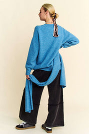 Davi & Dani V-Neck Dropped Shoulder Sweater with Scarf