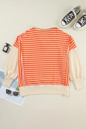 Slit Striped Long Sleeve Sweatshirt