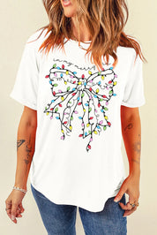 Full Size Bow Round Neck Short Sleeve T-Shirt