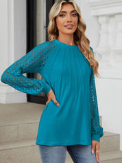 Round Neck Lace Long Sleeve Top