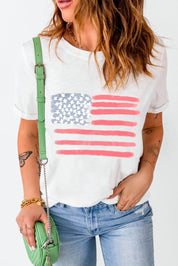 US Flag Round Neck Short Sleeve T-Shirt