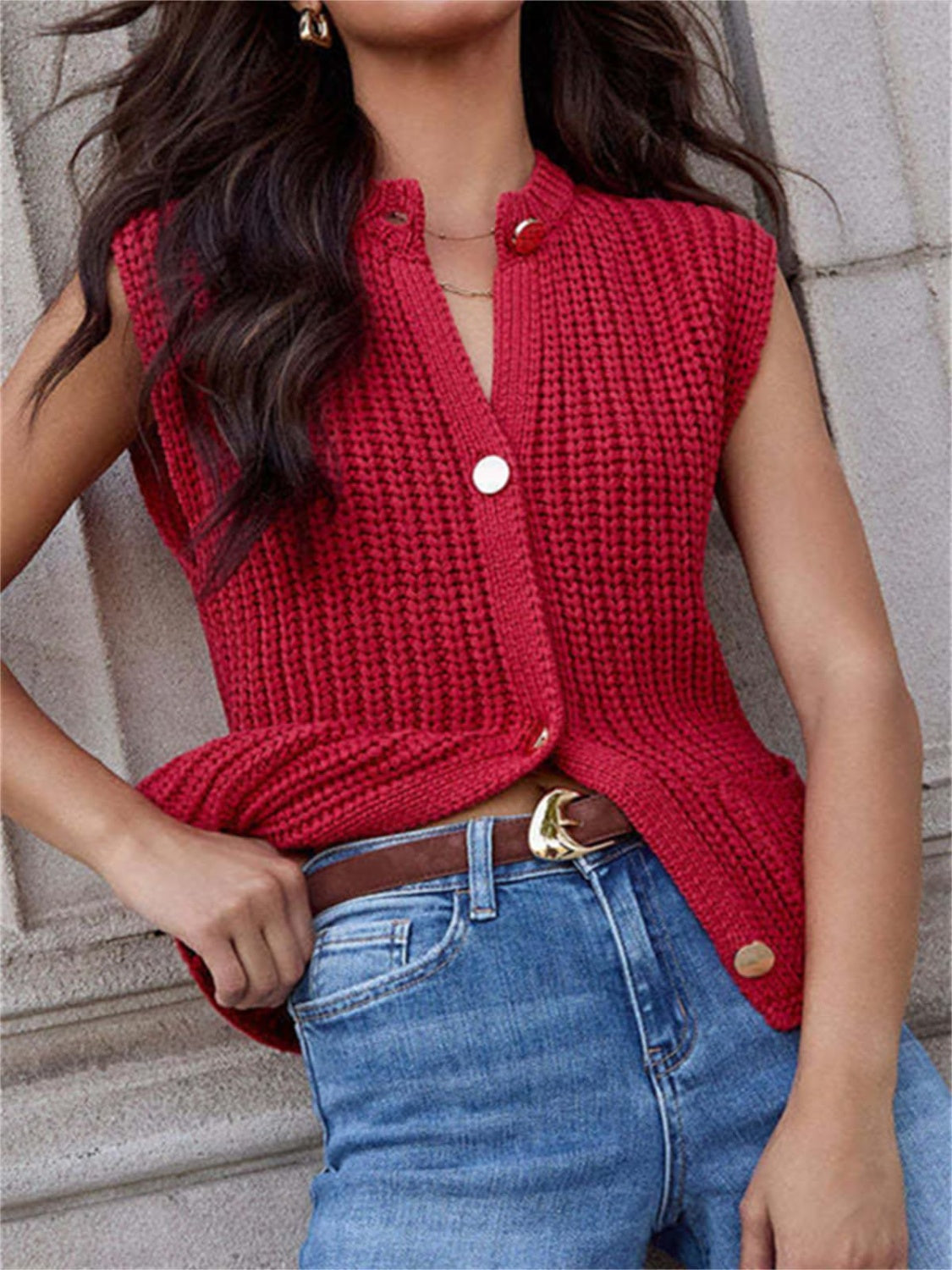 Button Down Sweater Vest with Pockets