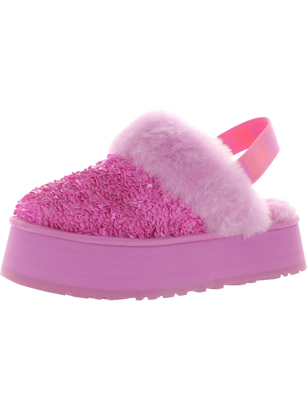 Funkette Chunky Womens Faux Fur Sequined Slingback Slippers