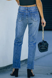 Distressed Pumpkin Jeans with Pockets