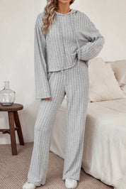 Ribbed Drawstring Hoodie and Pants Lounge Set