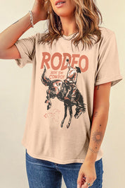 Cowboy Graphic Round Neck Short Sleeve T-Shirt