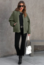 Zip Up Drop Shoulder Long Sleeve Puffer Jacket