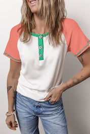 Color Block Round Neck Short Sleeve T-Shirt