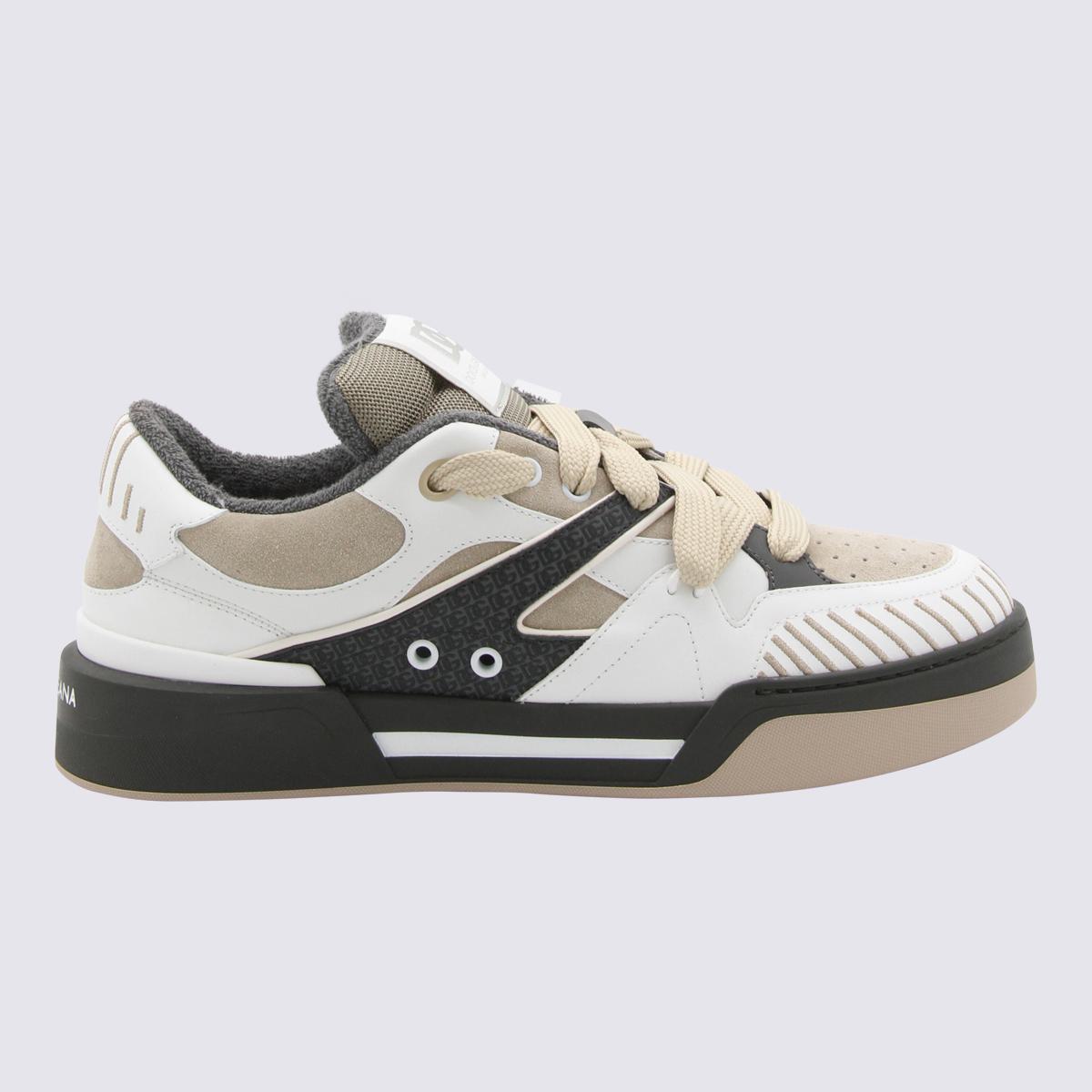 Dolce & Gabbana Taupe And White Leather New Roma Sneakers