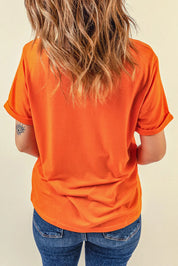 Pumpkin Round Neck Short Sleeve T-Shirt