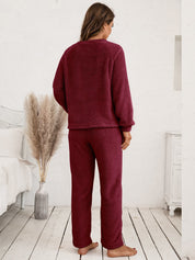 Ivy Lane Teddy Long Sleeve Top and Pants Lounge Set