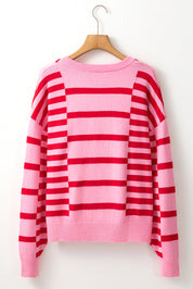 Striped Round Neck Dropped Shoulder Sweater