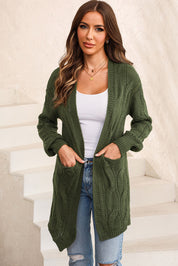 Cable-Knit Dropped Shoulder Slit Cardigan