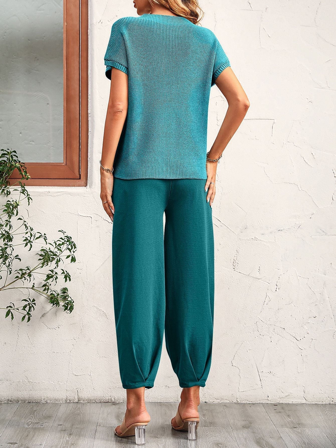 Mandy Round Neck Raglan Sleeve Tee and Long Pants Set