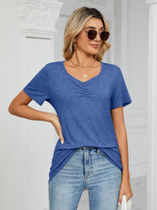 Ruched V-Neck Short Sleeve T-Shirt