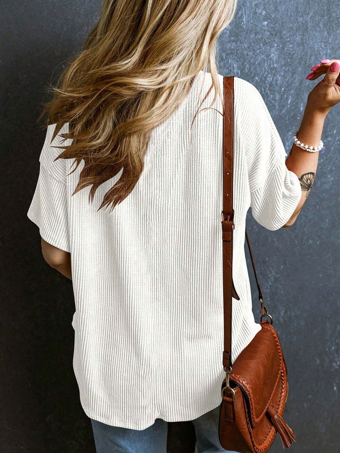 Textured V-Neck Half Sleeve T-Shirt