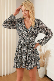 Printed Surplice Balloon Sleeve Mini Dress