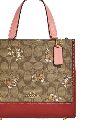 Coach Dempsey Tote 22 In Signature Canvas With Dancing Kitten Print