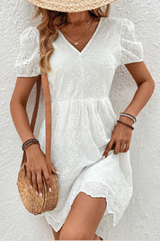 Perfee Tied V-Neck Short Sleeve Mini Dress