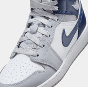 Air Jordan 1 Retro Mid Grade School Lifestyle Shoes (White/Wolf Grey/Midnight Navy)