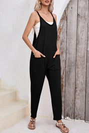 Pocketed Scoop Neck Spaghetti Strap Overalls