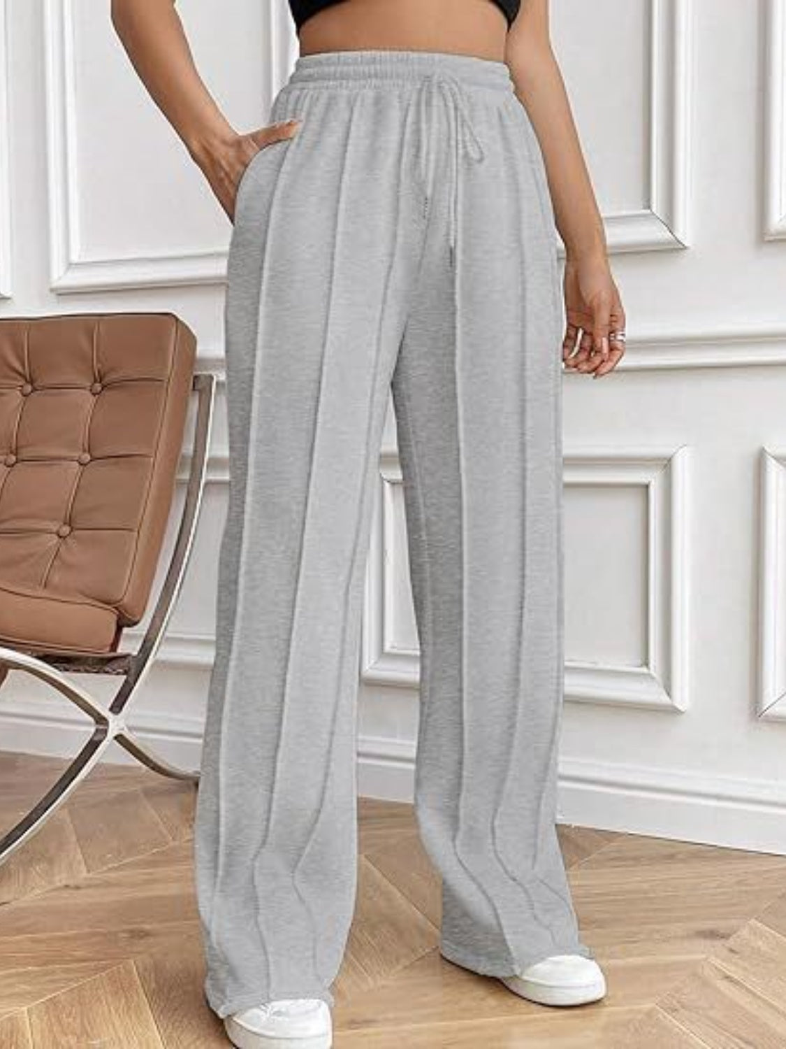 Drawstring Wide Leg Pants with Pockets