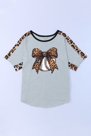 Leopard Bow Round Neck Half Sleeve T-Shirt