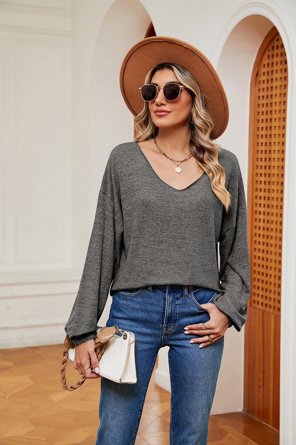 V-Neck Long Sleeve Top