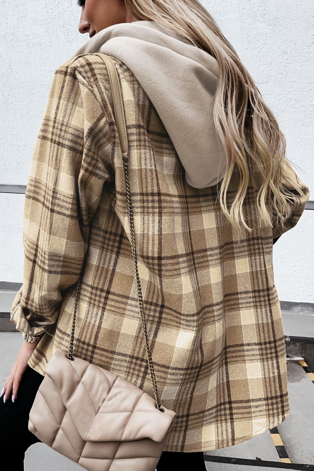 Plaid Button Up Long Sleeve Hooded Jacket