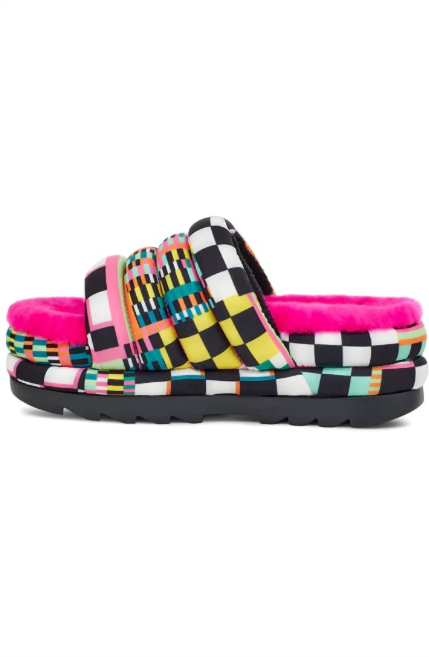 Maxi Checks Slide In Black Multi