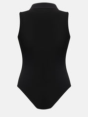 Quarter Zip Collared Neck Sleeveless Bodysuit