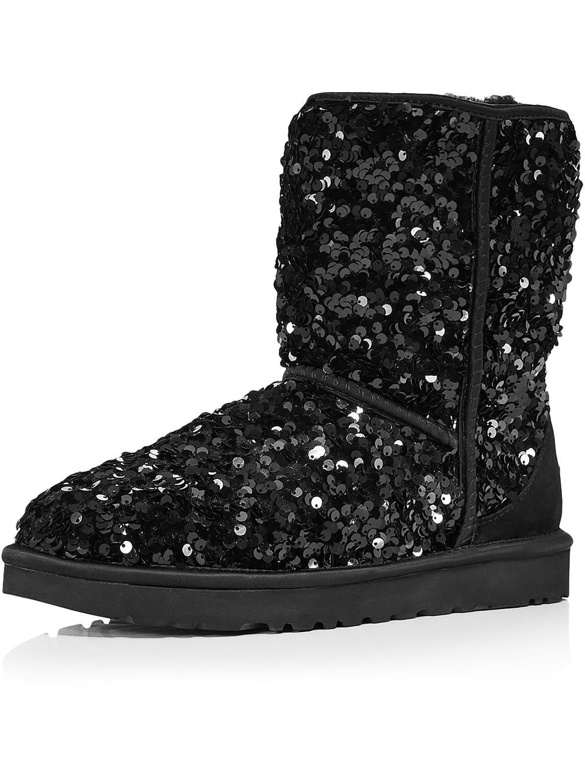 Classic Short Womens Sequined Cozy Mid-Calf Boots