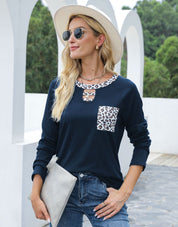 Cutout Leopard Round Neck Long Sleeve T-Shirt