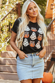 Halloween Graphic Round Neck Short Sleeve T-Shirt