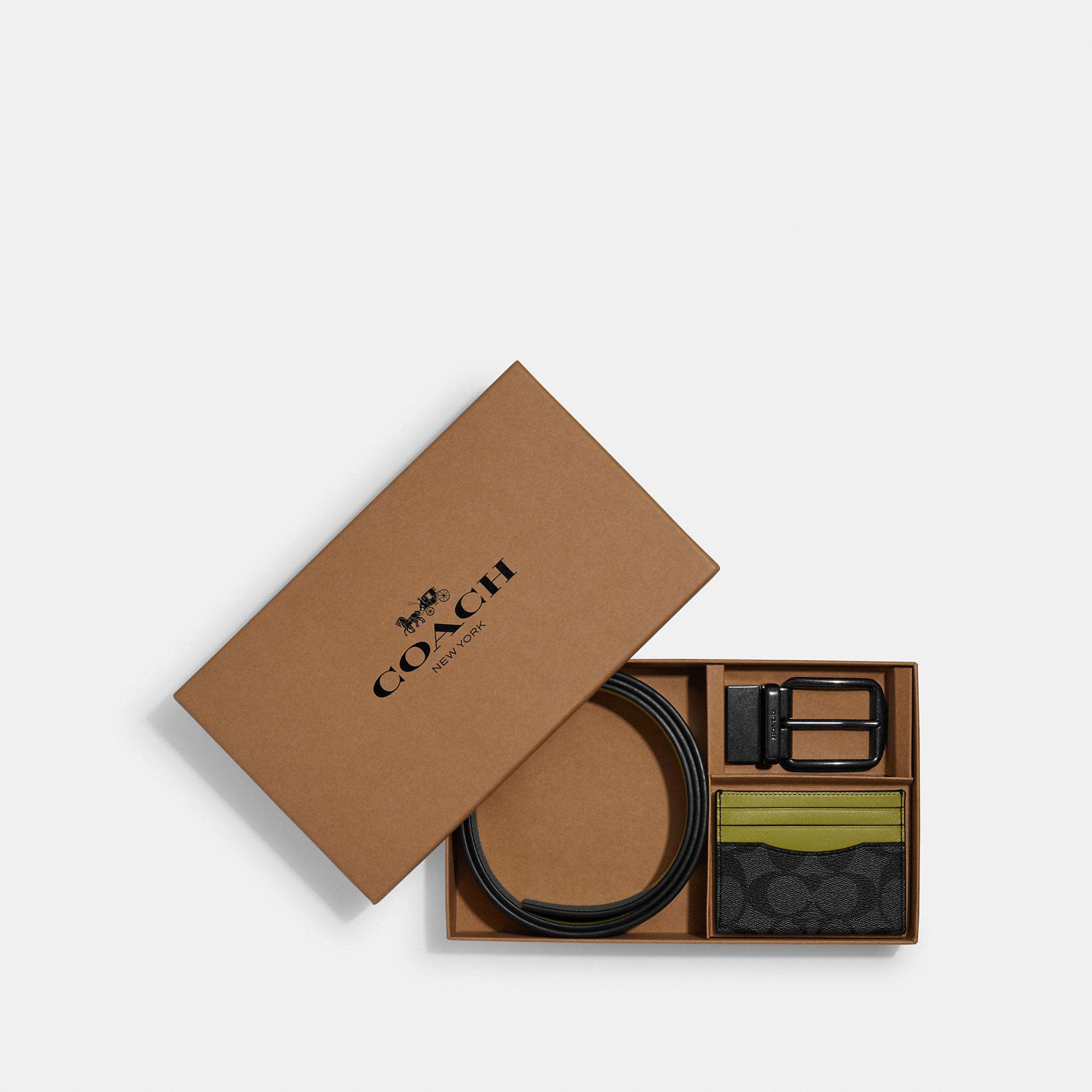 Coach Outlet Boxed Card Case And Belt Gift Set In Colorblock Signature Canvas