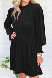 Smocked Round Neck Long Sleeve Dress