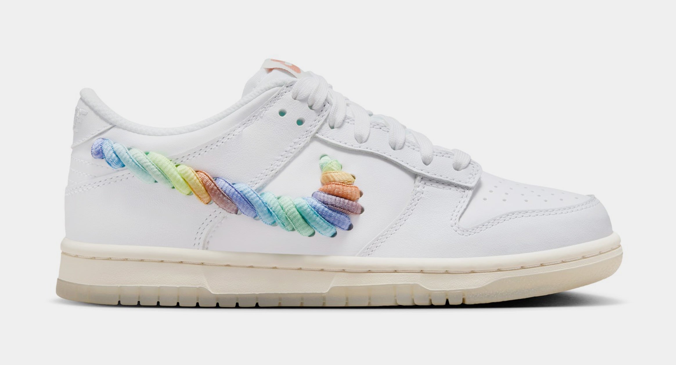 Dunk Low SE Rainbow Swoosh Grade School Lifestyle Shoes (White/Multi Color/Dark Pony/Light Silver)