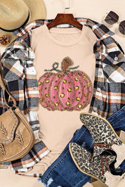 Pumpkin Round Neck Short Sleeve T-Shirt