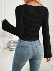 Ribbed Drawstring Long Sleeve T-Shirt